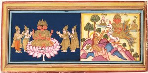 Adorazione di Brahma e Brahma sul suo cigno nelle montagne con asceti da Unbekannt Unbekannt